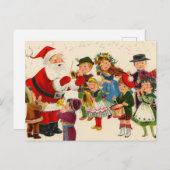 レトロヴィンテージクリスマスサンタと子供 ポストカード (正面/裏面)