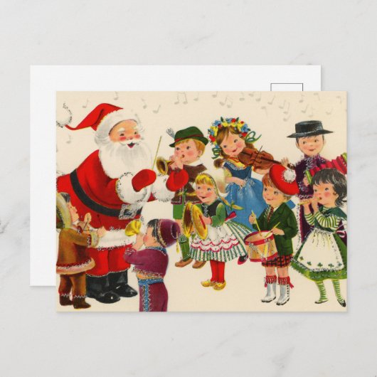 レトロヴィンテージクリスマスサンタと子供 ポストカード (正面/裏面)