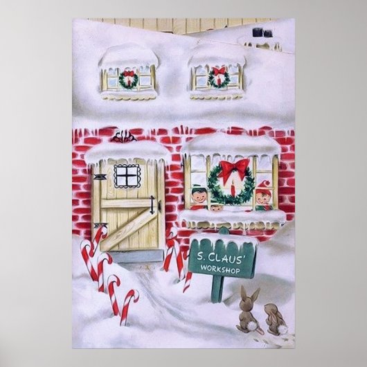 レトロヴィンテージクリスマスサンタのワークショップポスター ポスター (正面)