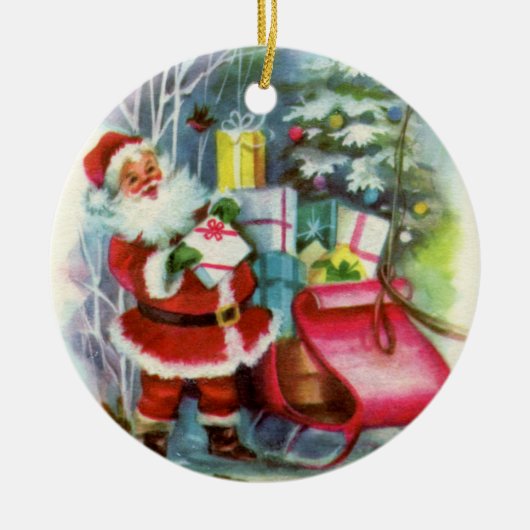 レトロヴィンテージクリスマスサンタアド気持ち セラミックオーナメント (正面)