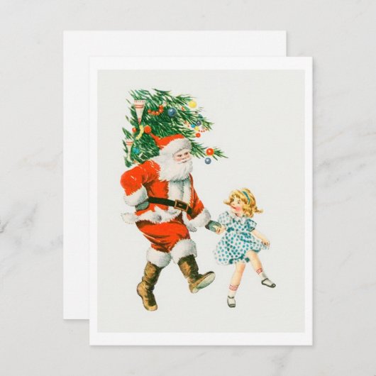 レトロヴィンテージクリスマスサンタアンドガール シーズンカード (正面/裏面)