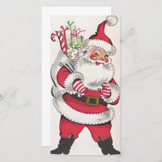 レトロヴィンテージクリスマスサンタウィンキングとギフト シーズンカード (正面/裏面)