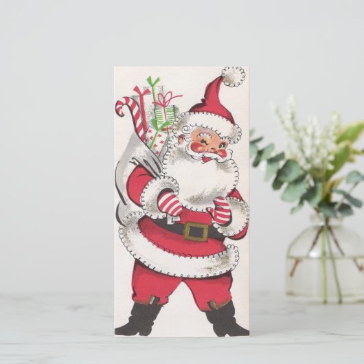 レトロヴィンテージクリスマスサンタウィンキングとギフト シーズンカード (スタンド正面)