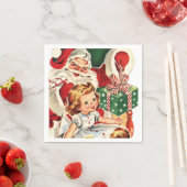 レトロヴィンテージクリスマスサンタチャイルドホリデイ スタンダードカクテルナプキン (インサイチュ)