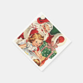 レトロヴィンテージクリスマスサンタチャイルドホリデイ スタンダードカクテルナプキン (角)