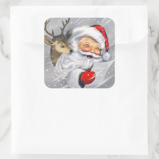 レトロヴィンテージクリスマスサンタトインデナーステッカー スクエアシール (バッグ)