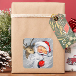 レトロヴィンテージクリスマスサンタトインデナーステッカー スクエアシール