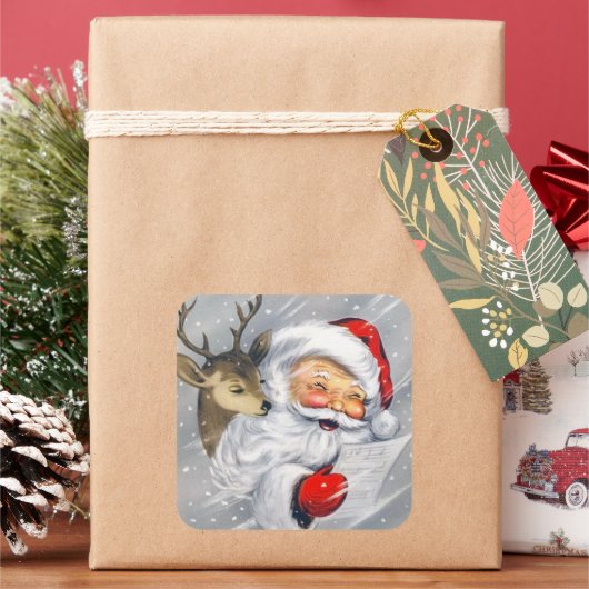 レトロヴィンテージクリスマスサンタトインデナーステッカー スクエアシール (クリスマス)