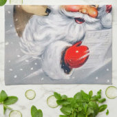 レトロヴィンテージクリスマスサンタトインデナー キッチンタオル (折り畳み)