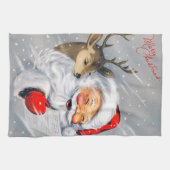 レトロヴィンテージクリスマスサンタトインデナー キッチンタオル (横)