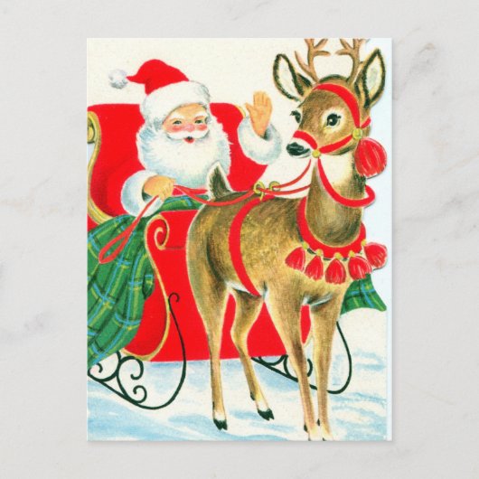 レトロヴィンテージクリスマスサンタトインデナー シーズンポストカード (正面)