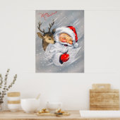レトロヴィンテージクリスマスサンタトナカイのポスター ポスター (キッチン)