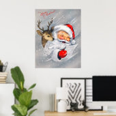 レトロヴィンテージクリスマスサンタトナカイのポスター ポスター (ホームオフィス)