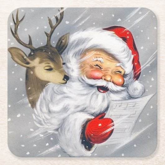 レトロヴィンテージクリスマスサンタトナディアコースター スクエアペーパーコースター (正面)