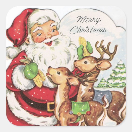 レトロヴィンテージクリスマスサンタトレンディアホリデイ スクエアシール (正面)