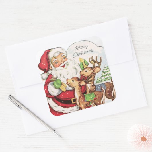 レトロヴィンテージクリスマスサンタトレンディアホリデイ スクエアシール (封筒)