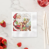 レトロヴィンテージクリスマスサンタトレンディアホリデイ 縁ありカクテルナプキン (インサイチュ)