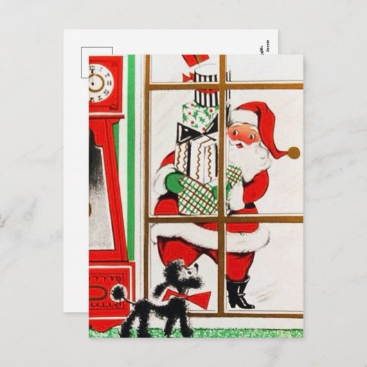 レトロヴィンテージクリスマスサンタハガキ シーズンポストカード (正面/裏面)