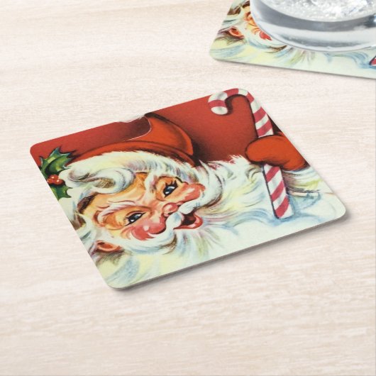 レトロヴィンテージクリスマスサンタパーティーコースター スクエアペーパーコースター (アングル)