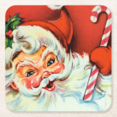 レトロヴィンテージクリスマスサンタパーティーコースター スクエアペーパーコースター (正面)