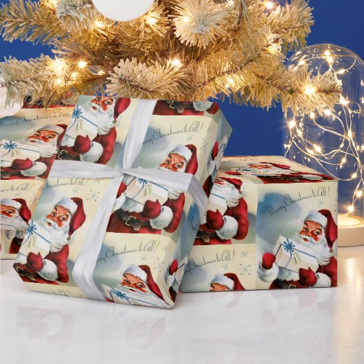 レトロヴィンテージクリスマスサンタパーティーラップ ラッピングペーパー (クリスマス)