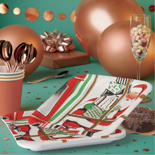 レトロヴィンテージクリスマスサンタパーティー ペーパープレート (複数)