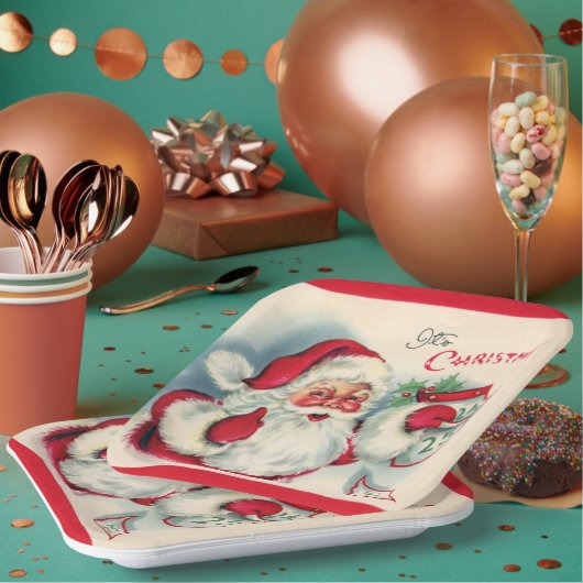 レトロヴィンテージクリスマスサンタホリデイ紙プレート ペーパープレート (複数)