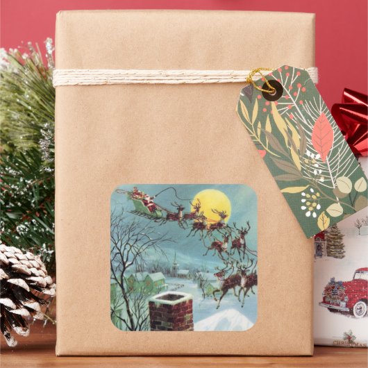 レトロヴィンテージクリスマスサンタホリデイ スクエアシール (クリスマス)