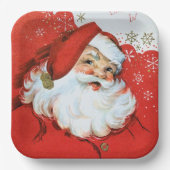 レトロヴィンテージクリスマスサンタホリデイ ペーパープレート (正面)