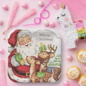 レトロヴィンテージクリスマスサンタホリデイ ペーパープレート (パーティー)