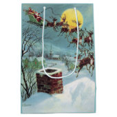 レトロヴィンテージクリスマスサンタホリデイ ミディアムペーパーバッグ (裏面)