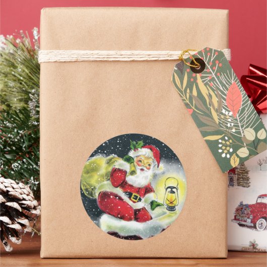 レトロヴィンテージクリスマスサンタホリデイ ラウンドシール (クリスマス)