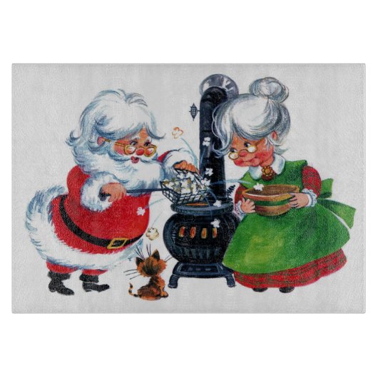 レトロヴィンテージクリスマスサンタホリデーキッチン カッティングボード (正面)