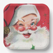 レトロヴィンテージクリスマスサンタホリデーパーティー ペーパープレート (正面)