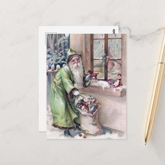 レトロヴィンテージクリスマスサンタホリデーポストカード ポストカード (正面/裏面インサイチュ)