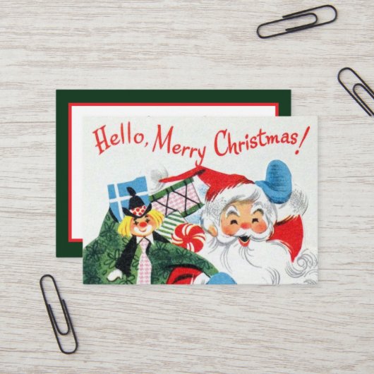 レトロヴィンテージクリスマスサンタホリデー 名刺 (正面/裏面インサイチュ)