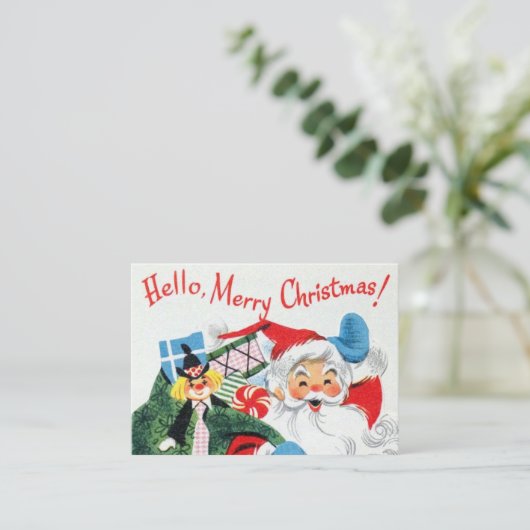 レトロヴィンテージクリスマスサンタホリデー 名刺 (スタンド正面)