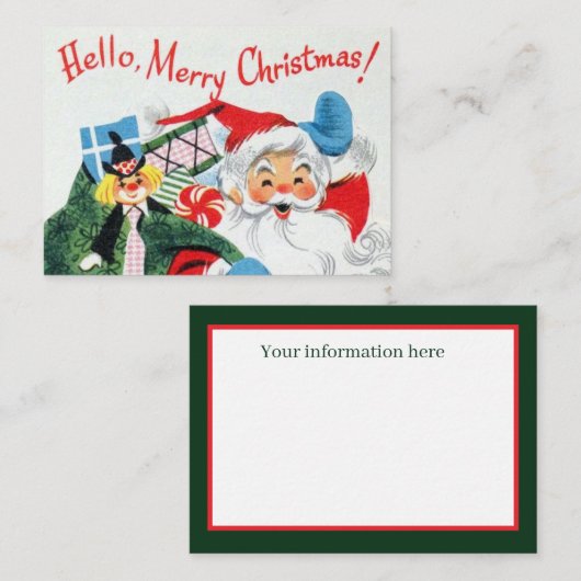 レトロヴィンテージクリスマスサンタホリデー 名刺 (正面/裏面)