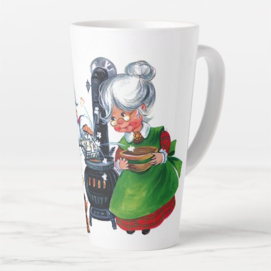 レトロヴィンテージクリスマスサンタミセスクロース休日 カフェラテマグ (右アングル)