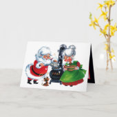 レトロヴィンテージクリスマスサンタミセスクロース カード (黄色い花)