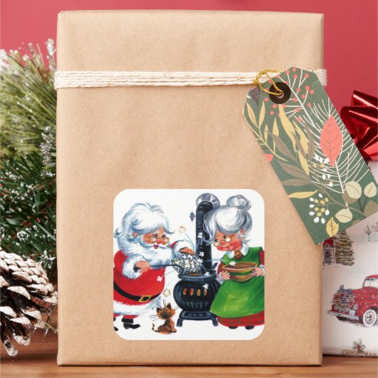 レトロヴィンテージクリスマスサンタミセスクロース スクエアシール (クリスマス)