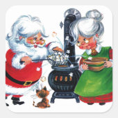 レトロヴィンテージクリスマスサンタミセスクロース スクエアシール (正面)