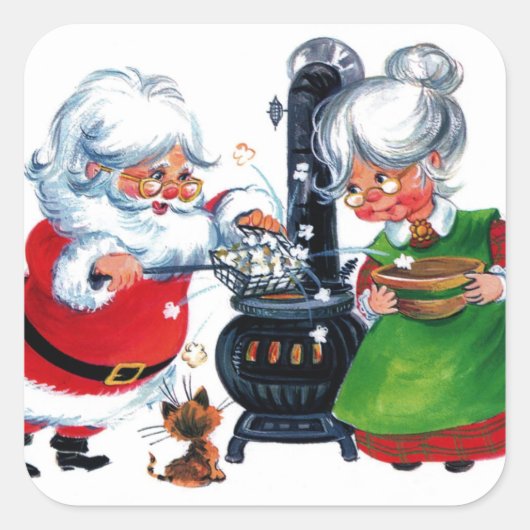 レトロヴィンテージクリスマスサンタミセスクロース スクエアシール (正面)