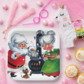 レトロヴィンテージクリスマスサンタミセスクロース ペーパープレート (パーティー)