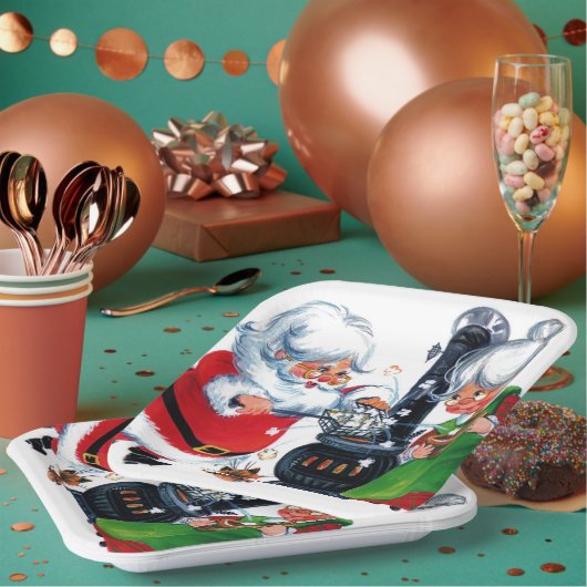 レトロヴィンテージクリスマスサンタミセスクロース ペーパープレート (複数)