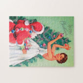 レトロヴィンテージクリスマスサンタレディーホリデイ ジグソーパズル (横)