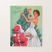 レトロヴィンテージクリスマスサンタレディーホリデイ ジグソーパズル (縦)