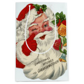 レトロヴィンテージクリスマスサンタ祖母 ミディアムペーパーバッグ (正面)