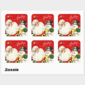 レトロヴィンテージクリスマスサンタ雪だるまホリデイ スクエアシール (シート)