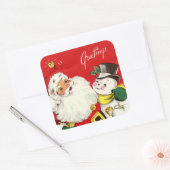 レトロヴィンテージクリスマスサンタ雪だるまホリデイ スクエアシール (封筒)